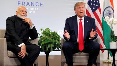 US President Donald Trump speaks as he meets Indian Prime Minister Narendra Modi for bilateral talks during the G7 summit in Biarritz, France, August 26, 2019. Reuters