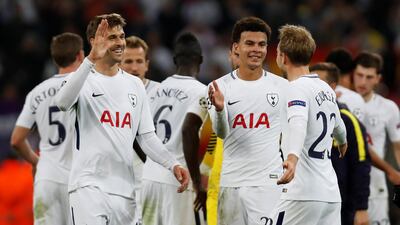 Tottenham players celebrate after the match. Paul Childs / Reuters