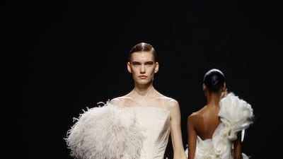 Soft feathers are contrasted with rigid boning at Ashi Studio. Photo: Ashi Studio