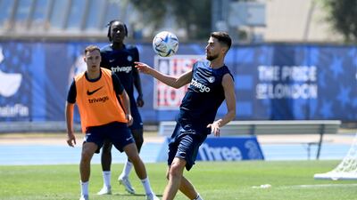 Jorginho of Chelsea during a training session at Drake Stadium UCLA Campus in Los Angeles.