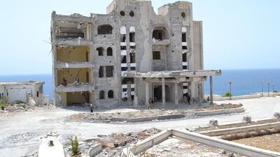 The ruins of the Pesidential Palace on the seafront in Aden.