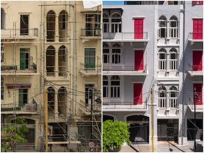 The Ottoman-era Rif building being restored, left, and the finished project. Photo: Together Li Beirut