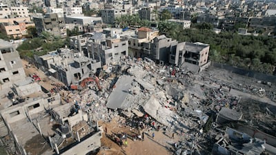 A view of the aftermath of the Israeli strike on the Engineers’ Building near Nuseirat refugee camp on October 31, 2023. Getty Images