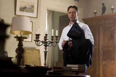 Russell Crowe's chateau in 'A Good Year' featured antique-looking furniture and faded silk upholstery. Courtesy 20th Century Fox