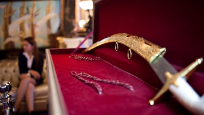 A 500 year old sword with a solid gold sheath worth US$1 million. Razan Alzayani / The National