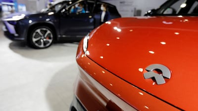 Nio electric vehicles are displayed at the China International Fair for Trade in Services in Beijing. Reuters