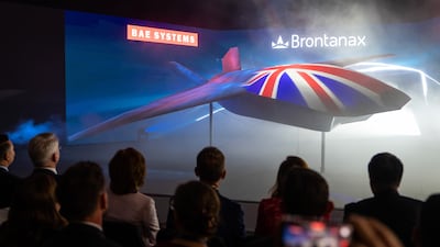 Brontanax, an uncrewed Collaborative Combat Aircraft by BAE Systems, is unveiled at the Farnborough International Airshow. Getty Images