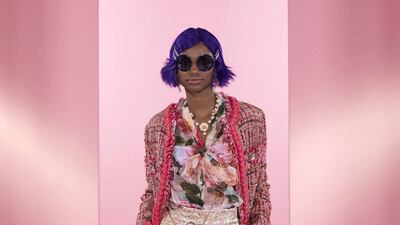 Gold brocade was cut into wide legged pants. Courtesy Dolce & Gabbana