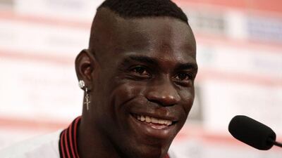 Nice's new forward Mario Balotelli at an introductory press conference on Friday. Valery Hache / AFP / September 2, 2016