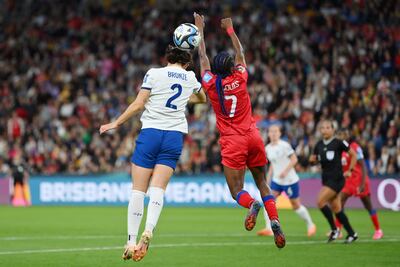 Haiti's Batcheba Louis handles the ball to gift England their match-winning penalty. Getty
