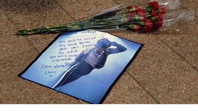 A tribute to Michael Jackson lies on the ground outside the O2 Arena in London on June 26, 2009. He was due to play a 50 concert comeback tour at the O2 later this year.