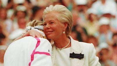 Jana Novotna is consoled by the Duchess of Kent after losing at Wimbledon in 1993.