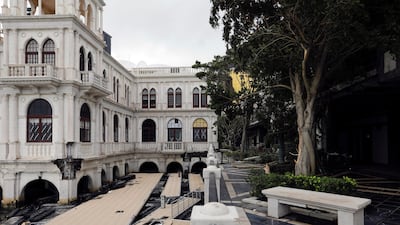 A wall and pier damaged by Typhoon Hato are seen at Macau Fisherman's Wharf Hoyle in Macau. Tyrone Siu / Reuters