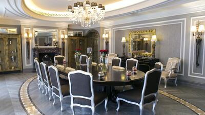 The dining room at St Regis’s Sir Winston Churchill suite. Reem Mohammed / The National