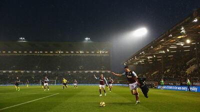 Michael Keane of Burnley holds off Sadio Mane of Southampton during Burnley's 1-0 win at Turf Moor on Saturday in the Premier League. Alex Livesey / Getty Images