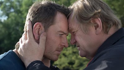 Michael Fassbender and Brendan Gleeson in a scene from Trespass Against Us. Courtesy of Potboiler Productions