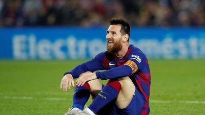Barcelona's Lionel Messi after missing an opportunity to score REUTERS/Albert Gea