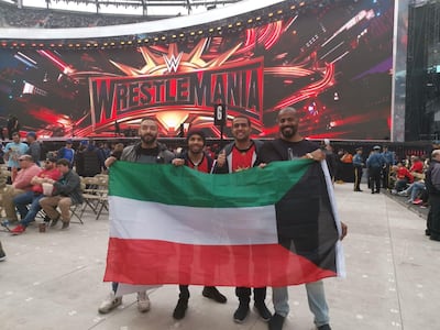 Ahmad Hussain and his friends travelled from Kuwait to attend Wrestlemania weekend. Photo by Evelyn Lau