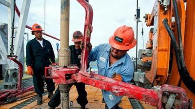 The Orion Perseus drilling rig at the Eagle Ford Shale rock formation in Texas. Eddie Seal / Bloomberg News