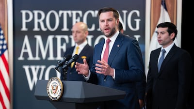US Vice President JD Vance and US Labour Secretary and Keith Sonderling make the announcement at the White House. Bloomberg