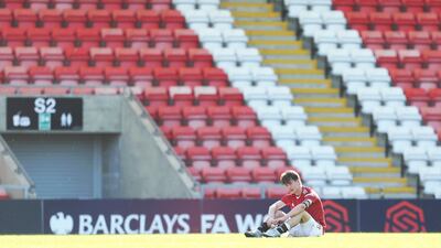 Manchester United's Martin Svidersky looks dejected after the FA Youth Cup Fourth round defeat to Liverpool. Getty Images