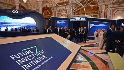 Delegates arrive at the King Abdulazziz Conference Centre in Saudi Arabia's capital Riyadh to attend the Future Investment Initiative (FII) forum on October 29, 2019. AFP