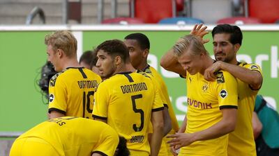 Erling Haaland of Borussia Dortmund celebrates scoring against Fortuna Duesseldorf. Getty