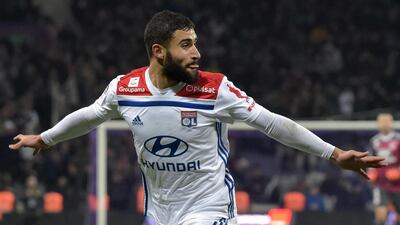 Lyon's French forward Nabil Fekir celebrates after scoring from a free-kick against Toulouse. AFP