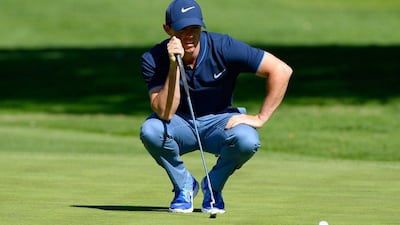 Rory McIlroy of Northern Ireland lines up a putt on the 13th hole during round three of the Northern Trust Open at Riviera Country Club on February 20, 2016 in Pacific Palisades, California. Robert Laberge/Getty Images/AFP