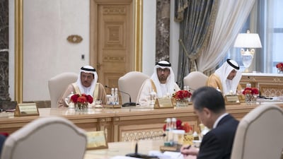 Khaldoon Al Mubarak, Dr Sultan Al Jaber and Sultan bin Saeed Al Mansouri. Crown Prince Court - Abu Dhabi