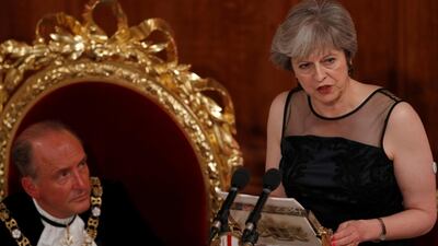 Theresa May told the Lord Mayor's Banquet that Russia was disrupting the West through cyberattacks. REUTERS/Peter Nicholls