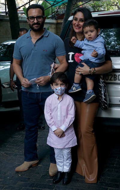 Saif Ali Khan and Kareena Kapoor Khan with their sons Taimur and Jehangir. Getty Images