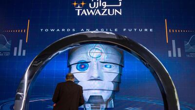 The exhibition area of the UAE's Tawazun at the International Defence Exhibition and Conference in Abu Dhabi. Victor Besa / The National