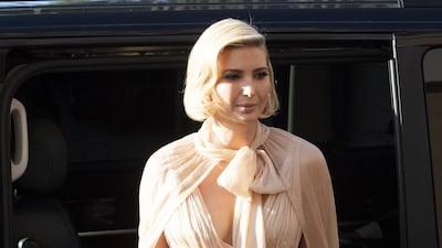 Ivanka Trump, wearing a caped blush Galia Lahav look, arrives for the wedding ceremony of Misha Nonoo and Michael Hess at Villa Aurelia in Rome, Italy on September 20, 2019. EPA