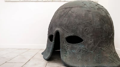 Elmo by Mimmo Paladino is a two-metre-wide bronze helmet placed at the front door. Photo: Jumeirah