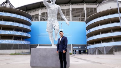 On Friday former Manchester City star Sergio Aguero attended the unveiling of his statue outside the Etihad Stadium, Manchester, to commemorate the tenth anniversary of the club's first Premier League title. PA