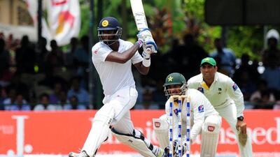 Sri Lanka's Angelo Mathews plays a shot on Day 5 of his side's second Test victory over Pakistan in Colombo on Monday. Lakruwan Wanniarachchi / AFP / June 29, 2015