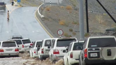 A flooded road near the town of Kalba.