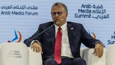 Massad Boulos speaks at the Arab Media Forum in Dubai. Antonie Robertson / The National