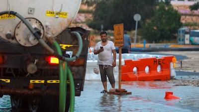 Drainage operations under way central in Abu Dhabi. Victor Besa / The National