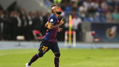 Barcelona's Arturo Vidal enters the field for his debut. AP Photo