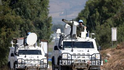 UN peacekeepers patrol the border with Israel, in the village of Khiam, Lebanon. Reuters