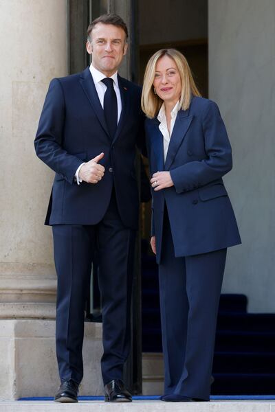 French President Emmanuel Macron and Italian Prime Minister Giorgia Meloni. AFP