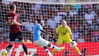 Manchester City's Raheem Sterling scores to make it 2-0. Reuters