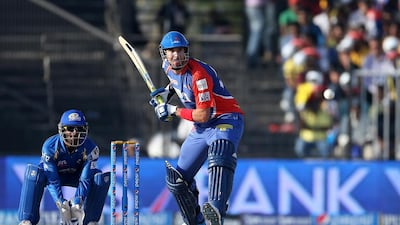 Kevin Pietersen of the Delhi Daredevils playing a shot during the Indian Premier League match against the Mumbai Indians at Sharjah Cricket Stadium on April 27, 2014. Pawan Singh / The National