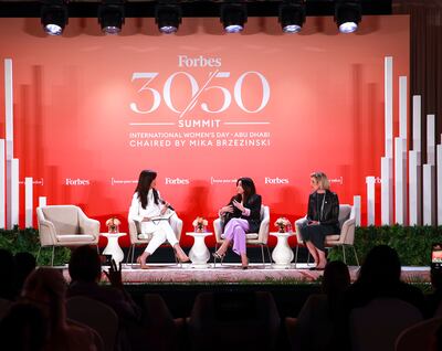 Samia Bouazza and Sallie Krawcheck during the Forbes 30/50 Summit in Abu Dhabi. Victor Besa / The National