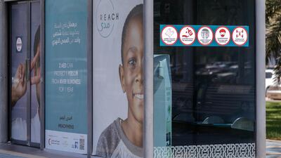 The new air-conditioned bus stops with Covid-19 restrictions in place along the Corniche, Abu Dhabi. Victor Besa / The National