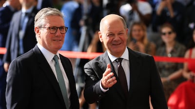 UK Prime Minister Keir Starmer, left, and German Chancellor Olaf Scholz in Berlin on Wednesday for talks that included the economy, defence and migration. Bloomberg