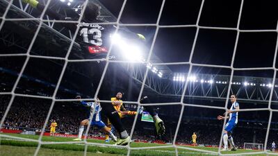 Barcelona's Chilean midfielder Arturo Vidal scores to make it 2-1. EPA