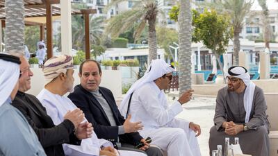 Sheikh Mohamed with Sheikh Tamim, Mr El Sisi, Sultan Haitham, King Abdullah and King Hamad